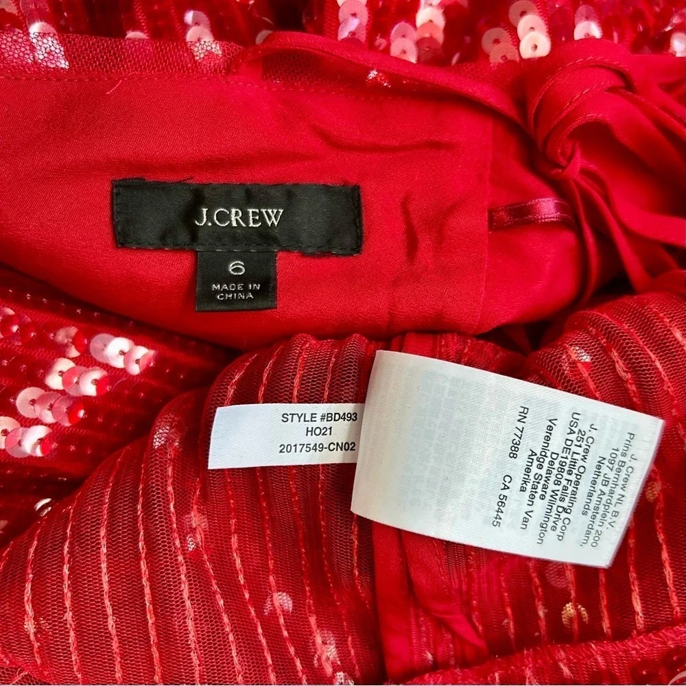 J. Crew Red Sequin V-back Dress Kimono Sleeve Size 6